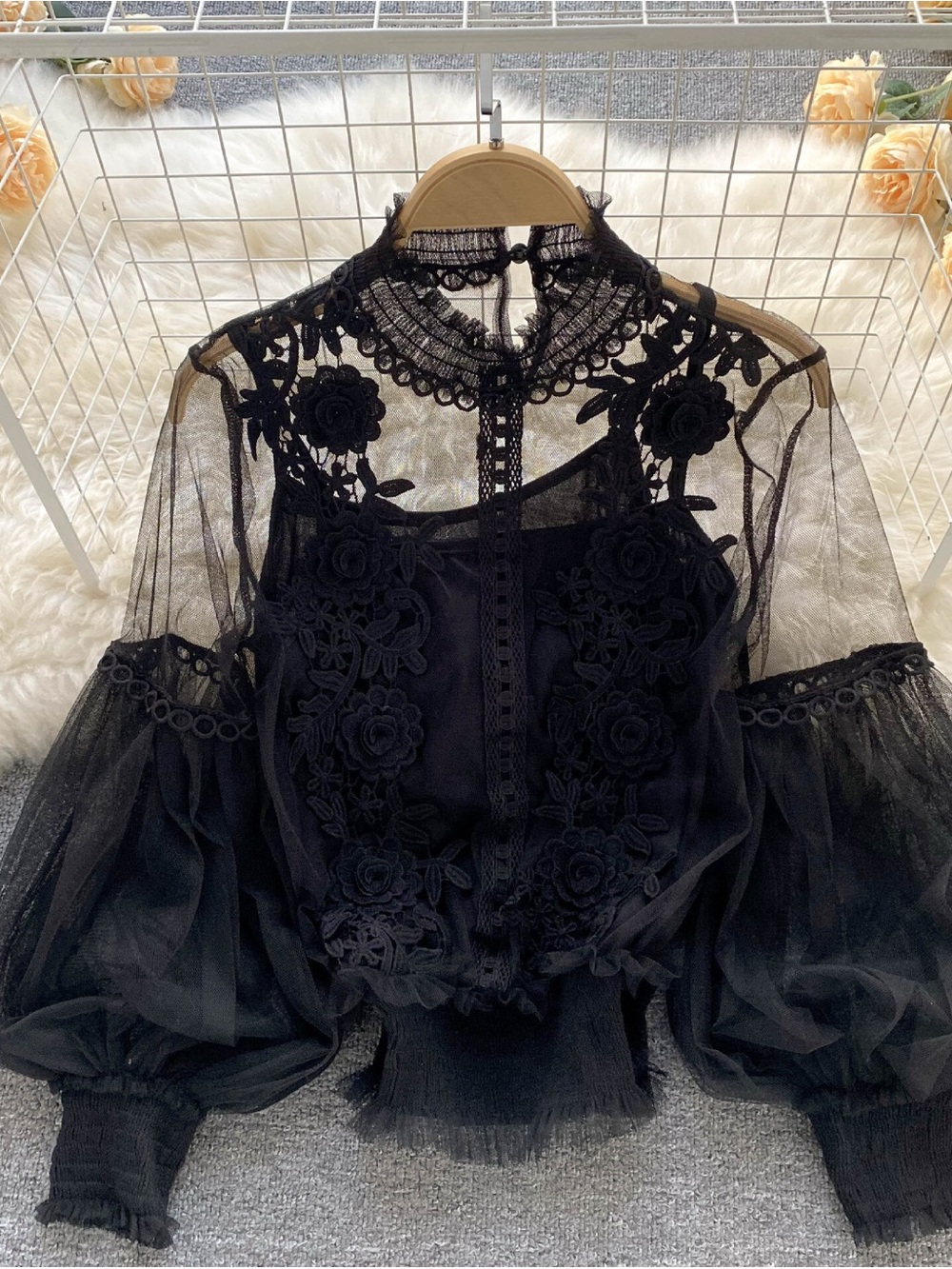 Floral Lace Blouse & Cami Set